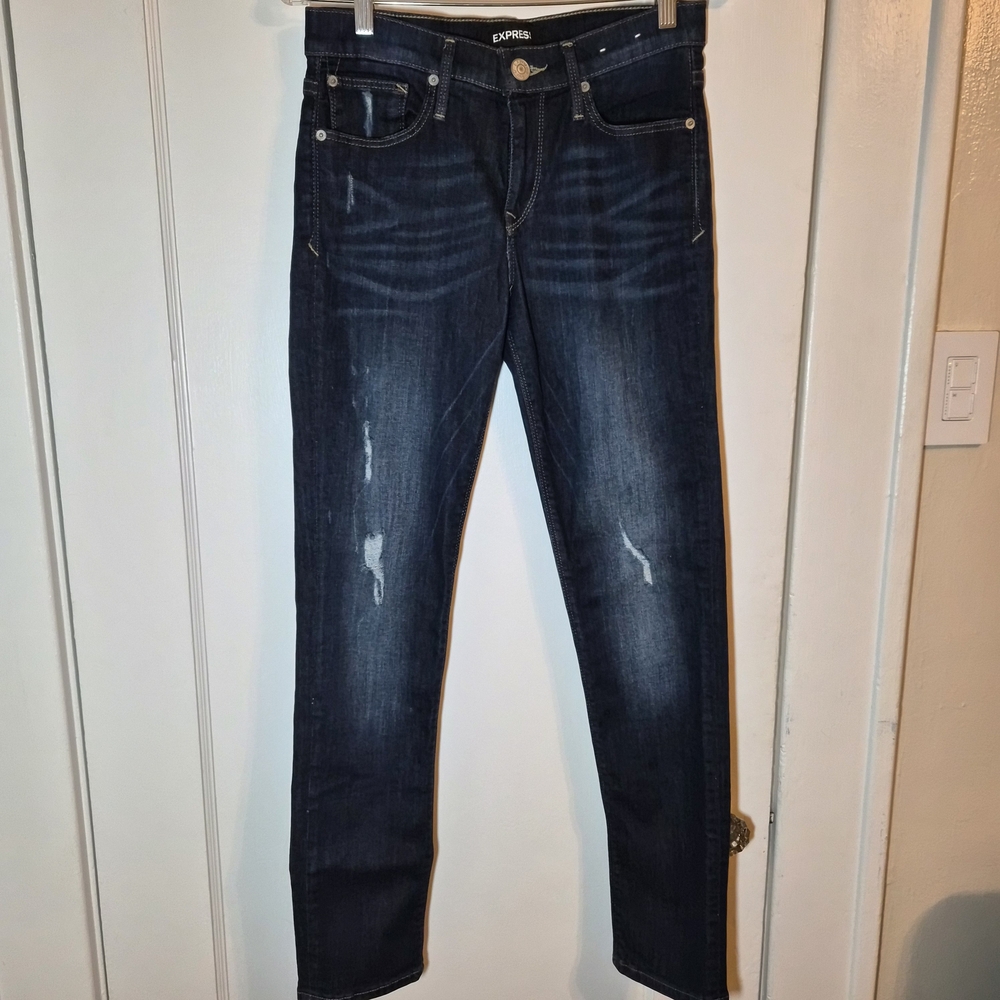 Express Dark Blue Jeans Women Sz‎ 6 Stretch Distressed
